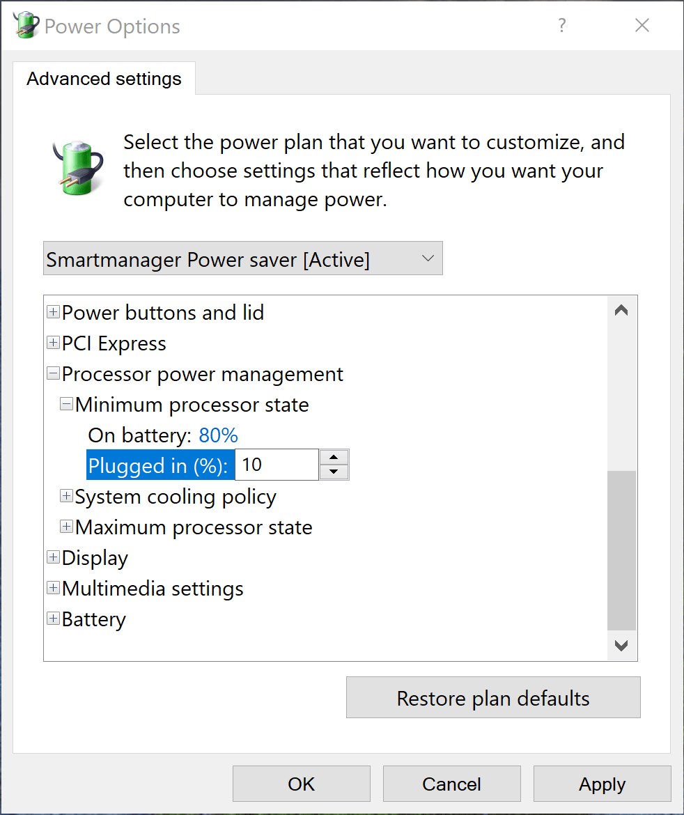 Set minimum processor state Set minimum processor state