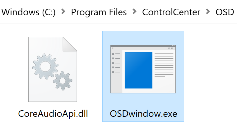 Gigabyte Control Center OSDwindow.exe in Windows Explorer